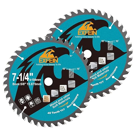 7-1/4 Inch Miter/Table Saw Blades 2pcs, 40 Teeth ATB TCT Fine Finish Wood Cutting Circular Saw Blade with 4/5 Inch Arbor
