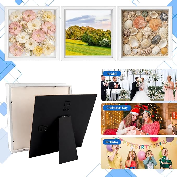 VOKOY 2 Pack 8" x 8" Shadow Box Frame, Wooden White Hollow Photo Frame - Image 5