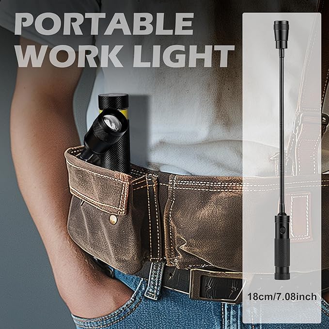2 Pack LED Work Light, 500 Lumen Gooseneck Flashlight with Magnetic Base, Zoomable Flexible Led Flashlight, Waterproof Job Site Light for Work Bench, Auto-Repairing, Inspection, Emergency