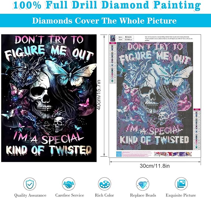 Meothan Diamond Art Kits for Adults, 5D DIY Skull Diamond Painting Kits for - Image 3