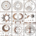 9 Pieces Large Mandala Sun and Moon Stencil Butterfly Flower Tree Paint Stencils by Hosomono