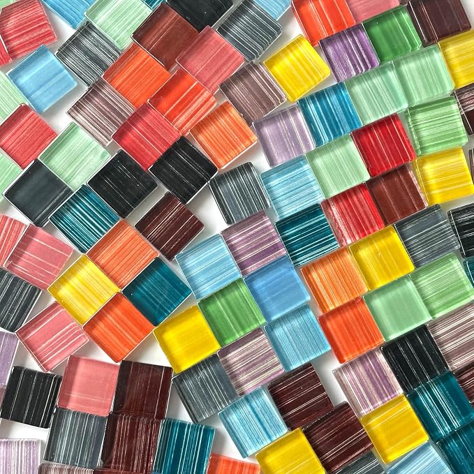 LITMIND 1.1LB Striped Crystal Glass Mosaic Tiles – Square Mix 15mm Assorted - Image 2