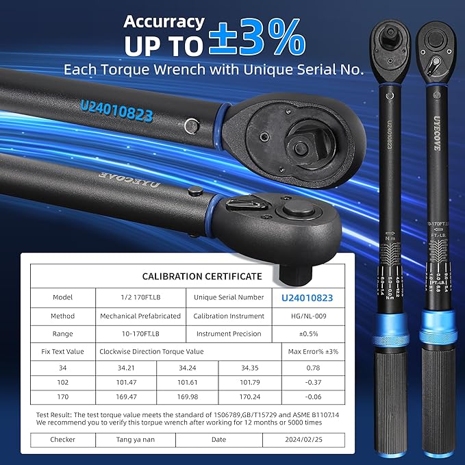 3/8-Inch Drive Click Torque Wrench, Dual-Direction Click Professional Torque Wrench 10-100FT.LB/13.6-135.6N.M, Dual Range Scales Graduated in FT.LB and N.M, Blue