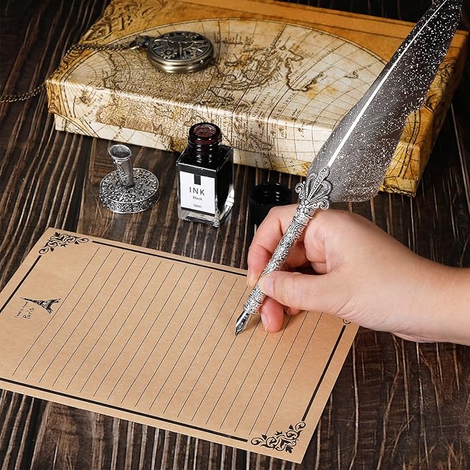 Vintage Quill Pen Ink Set, Feather Quill Pens - Image 6