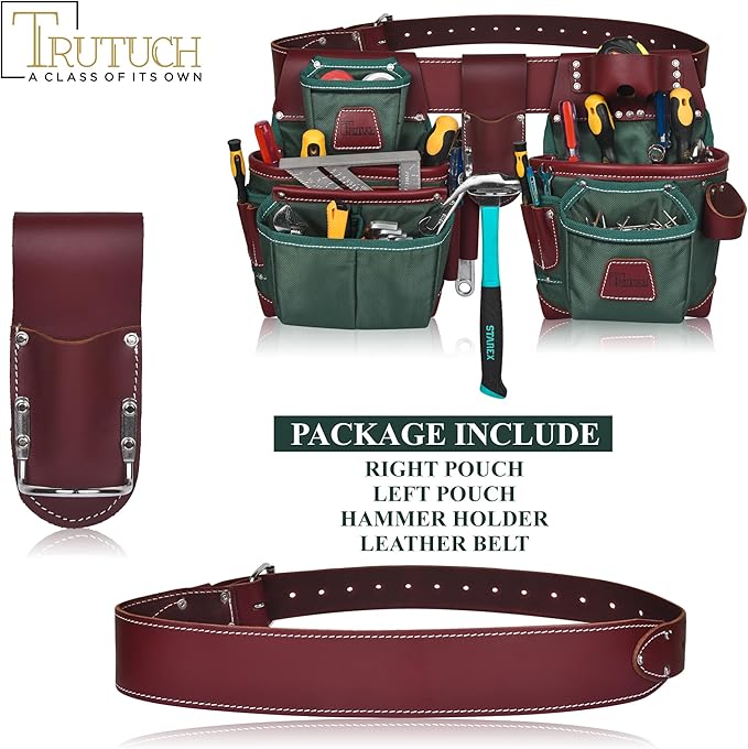 Nylon and Leather Tool Belt | Framing Tool Bags | Leather Tool Belts | Nylon Tool Pouch | Carpenter Tool Belt | Construction | Framers | Electrician (Green)