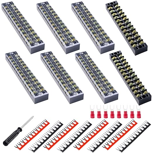 Terminal Block (8 Sets) 8Pcs 12 Positions Dual Row 600V 15A Screw Terminal Strip Blocks with Cover&8Pcs Pre-Insulated Barrier Termina Block Strip&96Pcs Insulated Fork Wire Connector