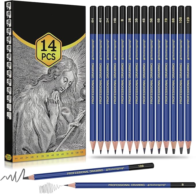 Pro Pencils Drawing Sketching Set 14 pcs Graphite Kit Soft Pencils Ideal Gift by Unknown