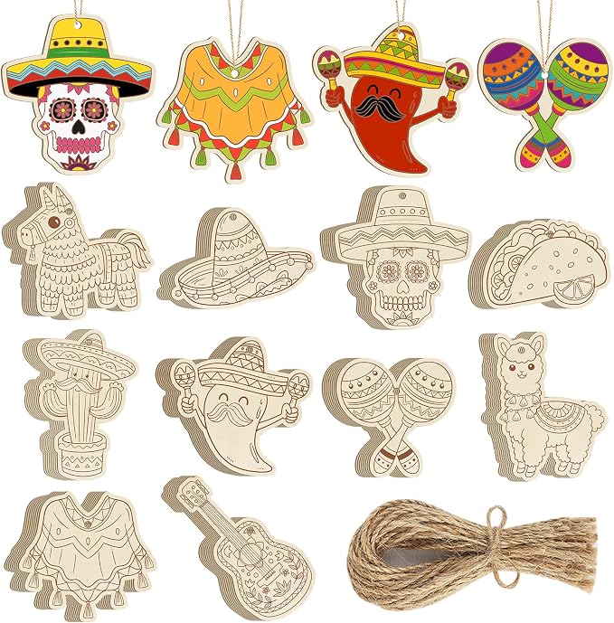 80PCS Wooden Cinco De Mayo Crafts Decorations Mexico Crafts by Sophena