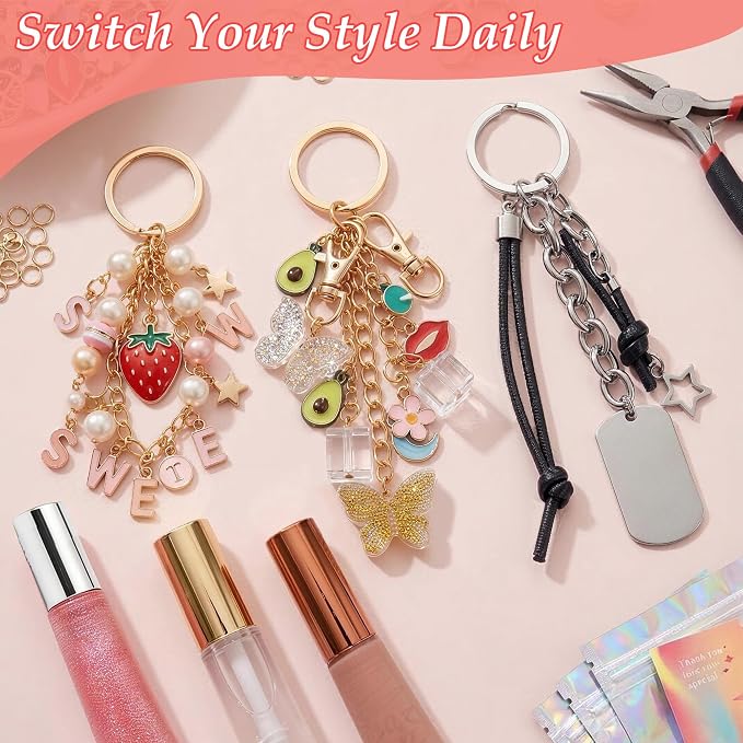 Lemosyu 563Pcs Lip Gloss Keychain Making Kit, DIY Craft Bag Charm Kit - Image 5
