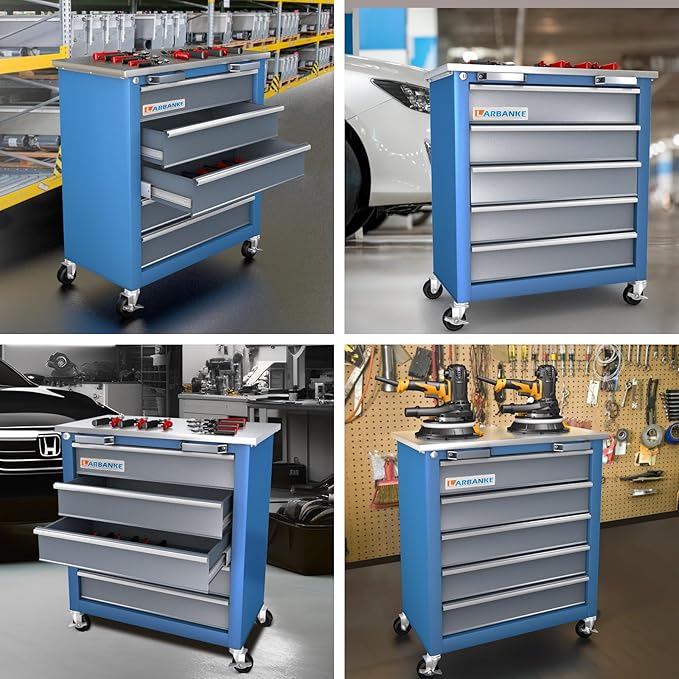 5-Drawer Rolling Tool Chest,Locking Metal Tool Cabinet with Drawer Liners,Non-Slip Pearl Cotton Mat,360° Wheels for Easy Move,Can be Used in Combination with The Seven-Drawer Tool Cabinet