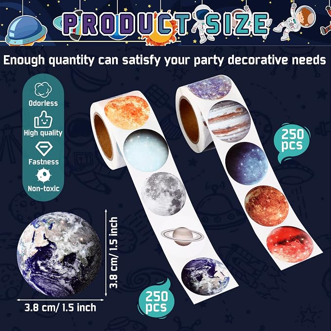 Lincia 500 Pcs Solar System Stickers Bulk Educational Planets Roll Space - Image 2