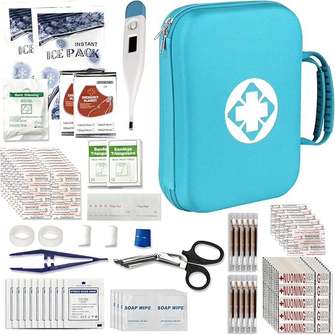 299Pcs Car First Aid Kit for Home Camping Travel Essentials First Aid Blue Bag Emegency Supplies Household Items for College Students YIDERBO