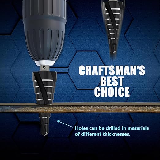 GSTK Pro Max 1/4" - 3/4" Four Spiral Flute Cobalt Step Drill Bit, Impact Ready, for Metal, Stainless Steel, Aluminum, Wood, Plastic with 1/4" Hex Shank