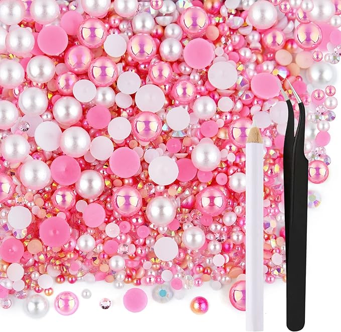 ASTARON 50g Mix Flatback Rhinestones Half Pearls by ASTARON