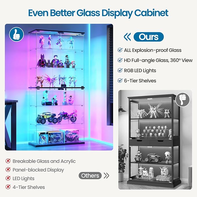 Dystler 6-Tier Glass Display Cabinet, RGB LED Lights - Image 5