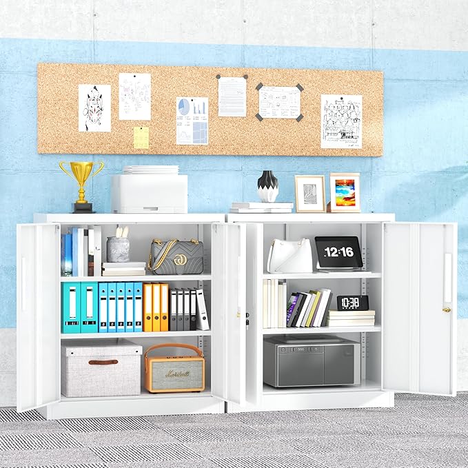 Pataku Metal Storage Cabinet, Garage Cabinet with Doors and Shelves 36" Hx32 Wx16 D, Steel Lockable File Cabinets for Office, Home, Garage, Basement, Industrial, White