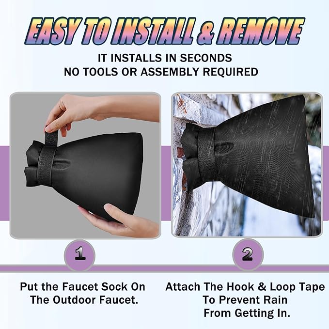 Outdoor Faucet Cover for Winter - Pro 7.1"W x 9.8"H - 4 PACK Outdoor Water Faucet Cover Socks for Winter Freeze Protection Pipe Insulation Reusable Waterproof Insulated Spigot backflow Cover - Black