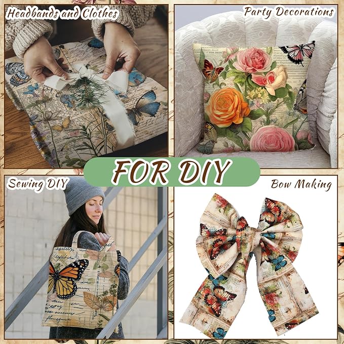 HunnmingRe 20 Pcs 10''x10'' Vintage Butterfly Quilting Fabric Square Retro - Image 5