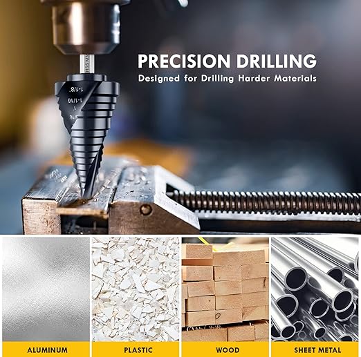 Spiral Flute Cobalt Step Drill Bit M35,Hex Shank Unibit for Metal, Stainless Steel (1/4"-1-1/8")