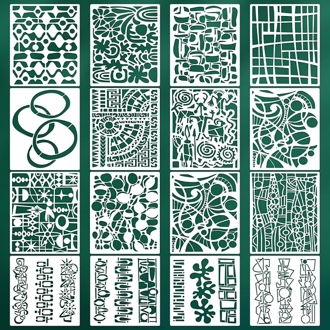Geometric Texture Stencils for Crafts Reusable 16Pcs Stencils | DIY Art by Unknown