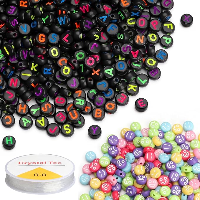 1500PCS Black Letter Beads and Mixed Emoticon Beads by SUTOUG