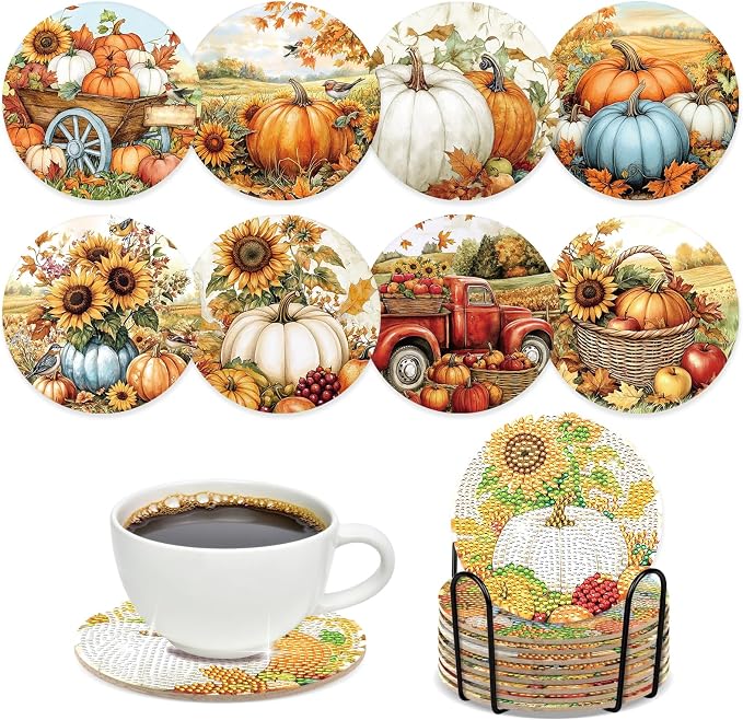 Fall Pumpkin Diamond Painting Coasters by SitsinkArtCraftsTools