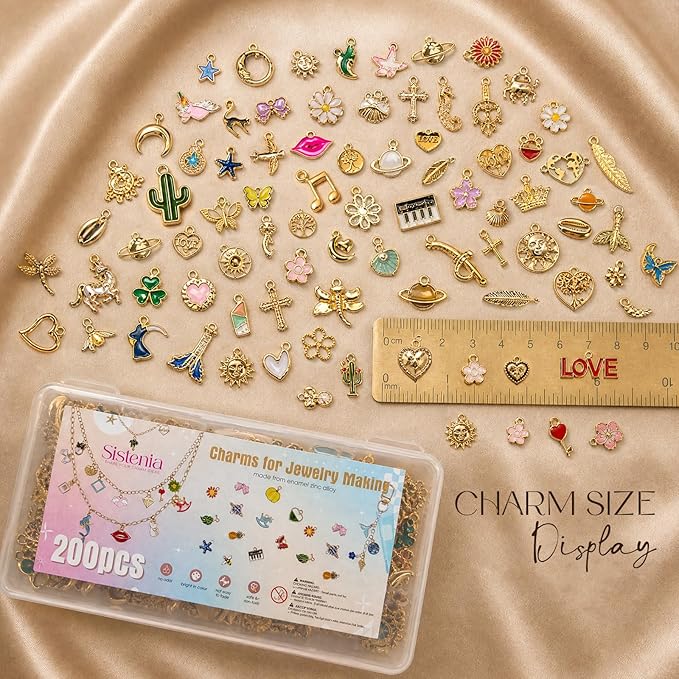Sistenia 200PCS Charms for Jewelry Making, Bulk Mixed Color Gold Metal Enamel - Image 5