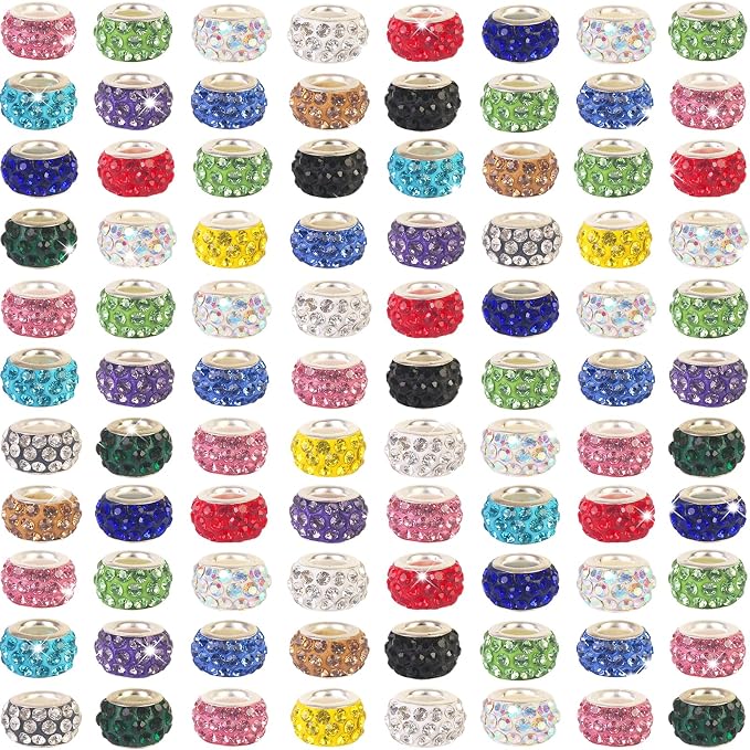 400 Pieces Large Hole Beads Mixed Color Rhinestone European Beads Large Hole by BRACELETMAKINGKIT