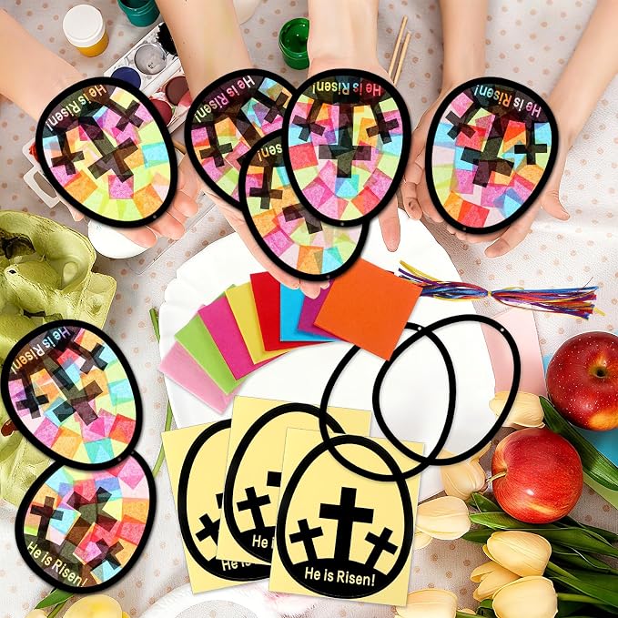 Eersida 32 Sets Easter Egg Cross Suncatchers Craft Kit, He is Risen DIY - Image 5