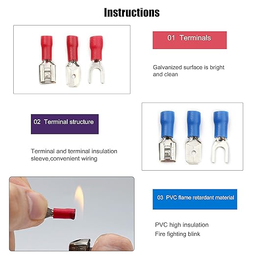 1500pcs Insulated Wire Electrical Connectors-Ring,Fork,Spade,Butt-Crimp Terminals Assortment Kit