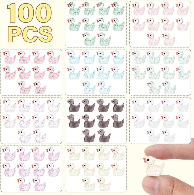 100Pcs Glitter Mini Resin Ducks, Colorful Tiny Ducks Figurines Bulk - Image 2