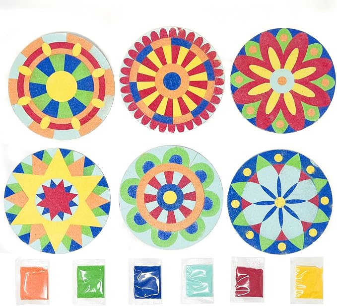 Podzly Sand Painting Mandala Coloring Craft Kits 24 Piece – Self-Adhesive Sand - Image 2