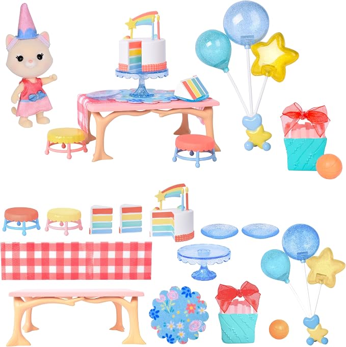 Honey Bee Acres Birthday Wishes Playset, 15 Piece Miniature Dollhouse Party Set by SUNNYDAYSENTERTAINMENT