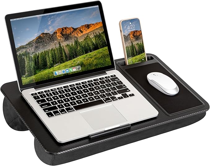 LAPGEAR Home Office Lap Desk – Black Carbon, Fits 15.6” Laptops by LapGear