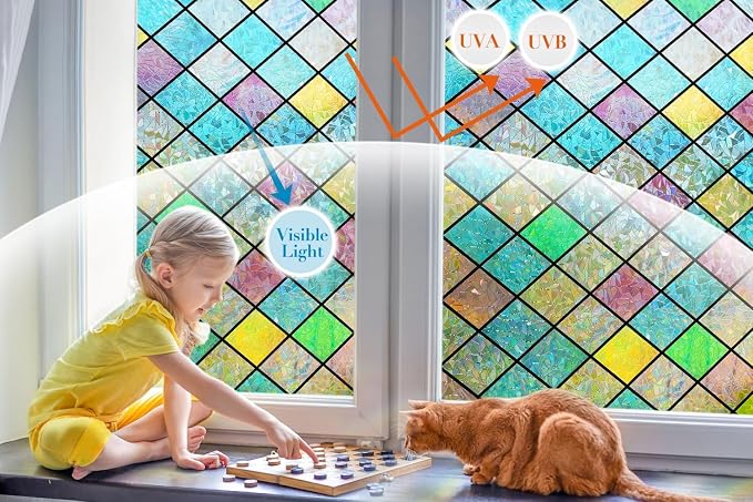 Bloss Stained Glass Window Film, 3D Rainbow Windows Privacy Film, Colorful - Image 2