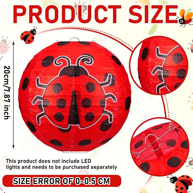 Panelee 12 Pcs Ladybug Party Decorations Paper Lanterns 8 Inch Hanging Round - Image 2