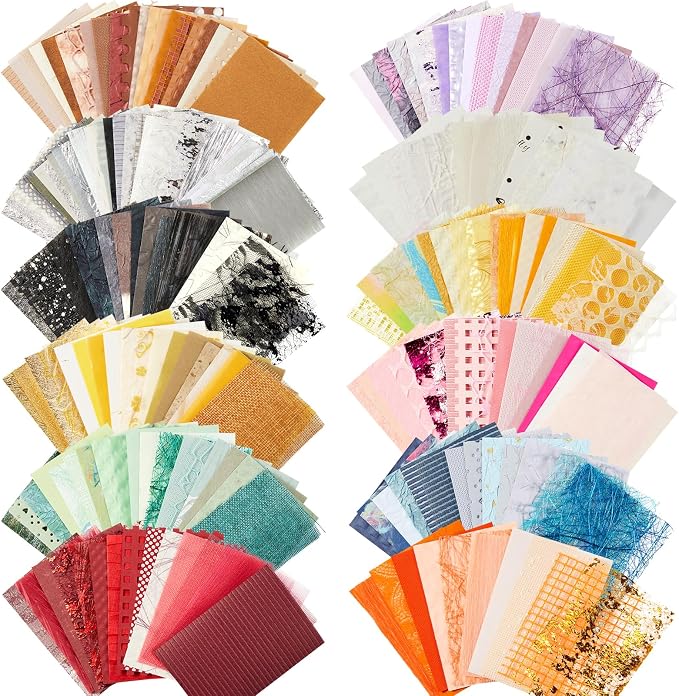 208 Sheets A7 Scrapbook Paper Kit, 12 Colors Mixed Textured Paper and Mesh by Unknown