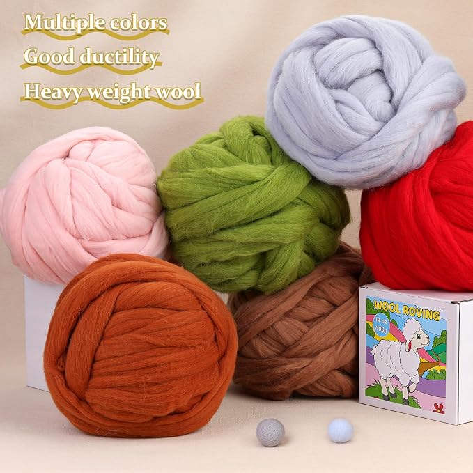 QMNNMA 14.1oz Wool Roving Yarn, Fiber Roving Wool Top, Wool Felting Supplies - Image 6