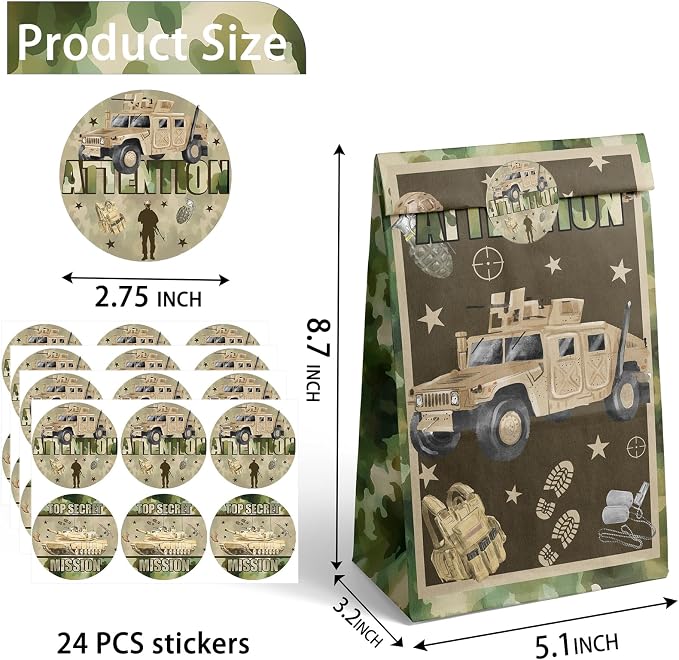 Army Party Favor Bags – 24 Pcs Camouflage Gift Bags - Image 3