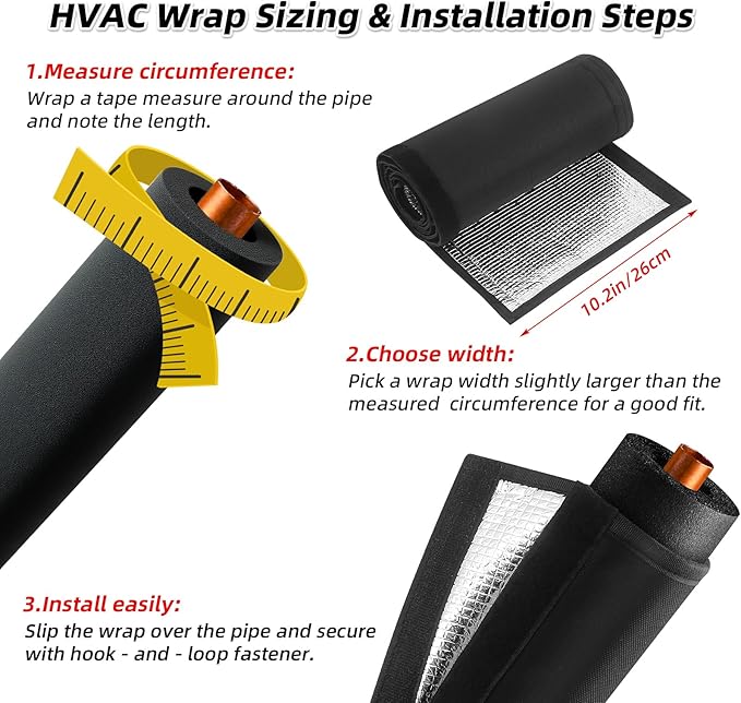 3-Layer 72x10.2 in HVAC Pipe Insulation Cover,Outdoor AC Line Insulation Cover with Waterproof Oxford ,Flexible Sleeve for AC Pipe Insulation Outdoor and Mini Split Systems (Black, 2 Pack)