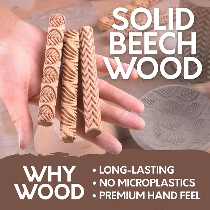 Byllstore Clay Texture Rollers | 10-Pack | 5 in x 0.65 in | Premium Wooden - Image 4