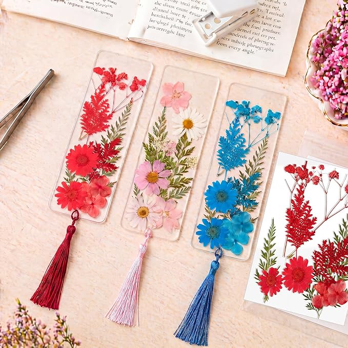 Fuyoooo 61 Pcs Pressed Flowers Bookmark Making Kit, DIY Bookmark Laminating - Image 6