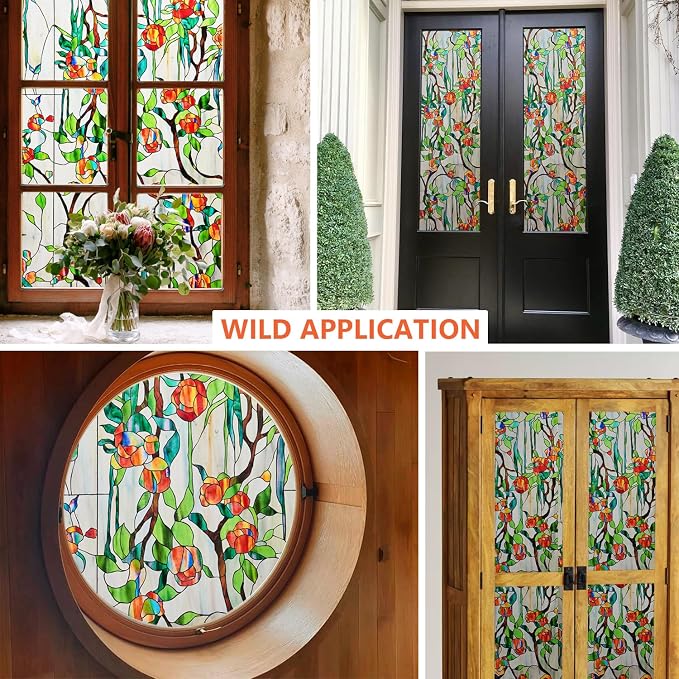 Kromapolis Window Privacy Film Stained Glass Faux 3D Rose Decorative UV Sun - Image 6