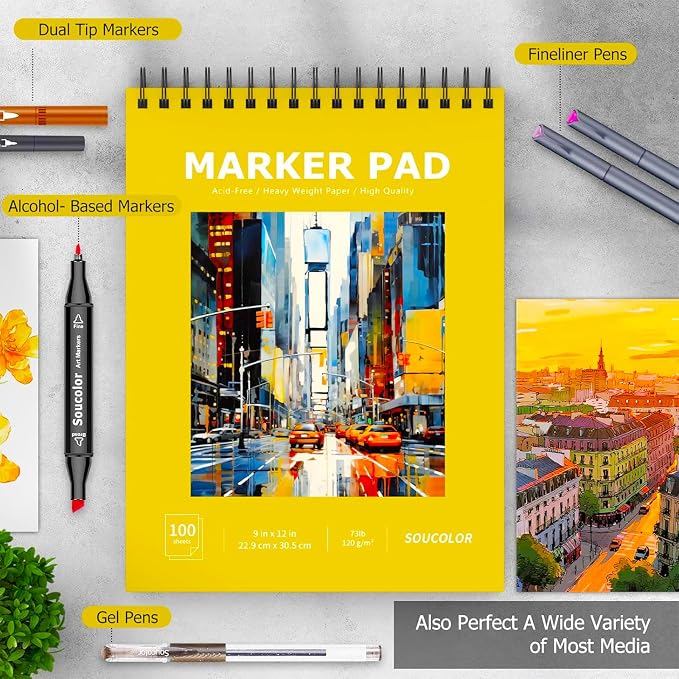 Soucolor Marker Paper Sketchbook, Bleedproof Maker Paper 9"x12" | Professional - Image 3