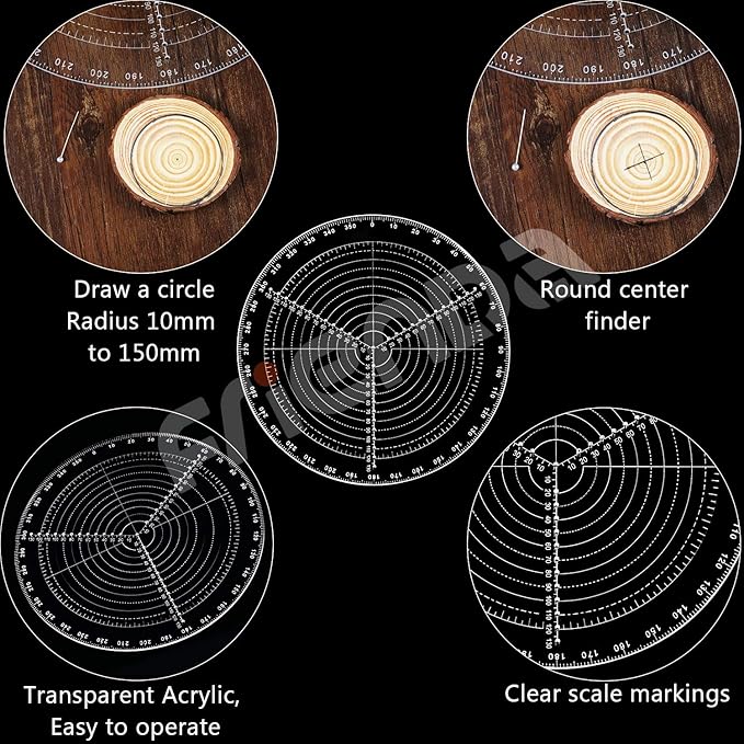 Frienda 300 mm/ 12 Inch Round Center Finder Compass Lathe Centering Tool Circle Gauge for Drawing Circles, Lathe Work and Woodturners, Round Template Clear Acrylic Drawing Circles Diameter