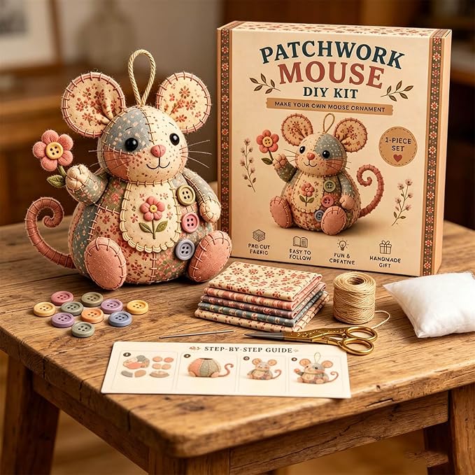 Patchwork Mouse DIY Kit, Handmade Sewing Craft Kit - Image 2