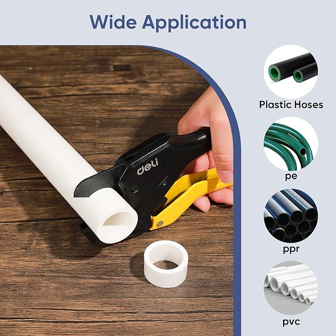 DELI PVC Pipe Cutter, Up to 1-1/4", Ratchet Pipe Shears Heavy-Duty, Pex Cutting Tool for Cutting PEX, PVC, PPR Plastic Hoses and Plumbing Pipe