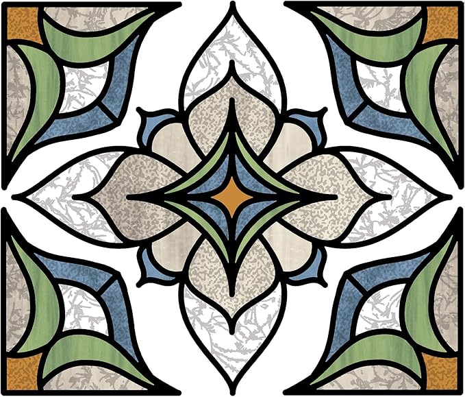 InHome Blue Alden Stained Glass Window Decal, Repositionable Decorative Window by IN+HOME