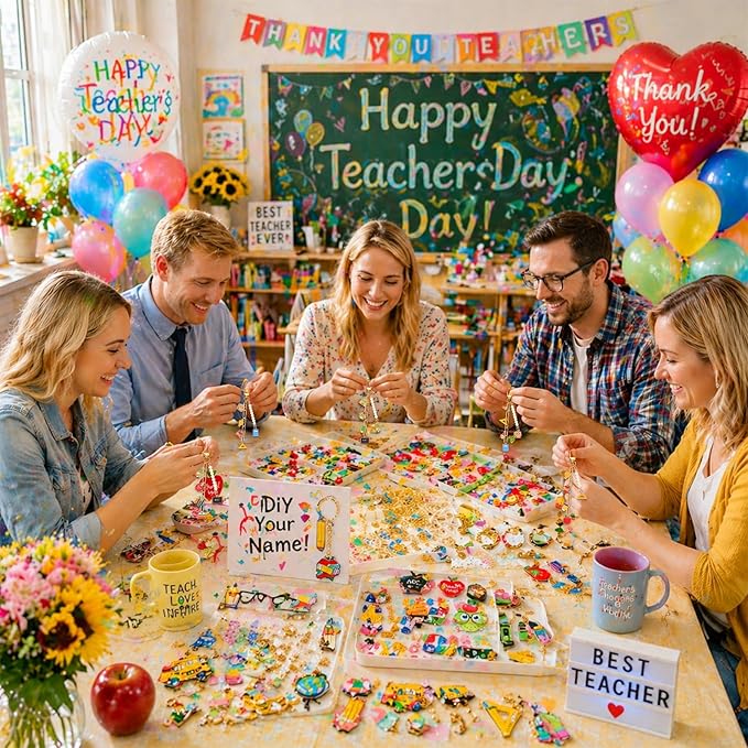 CraftyDream 558 Pcs Teacher Charms Keychain Making Kit Back to School DIY Craft - Image 3
