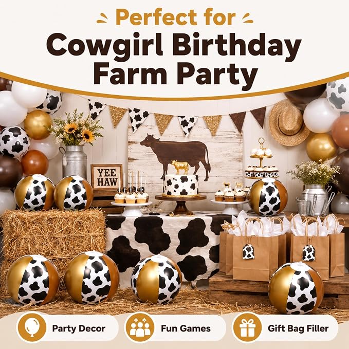 Realspring 12 Pack Cow Print Inflatable Beach Balls 8 Inch Farm Animal Party - Image 5